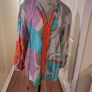 BARBARA/JEAN Colorful Patterned Long Sleeve bohemian shirt
